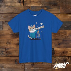 Cat Astronomer T-Shirt – Stargazing Kitty, Science Lover Gift Royal