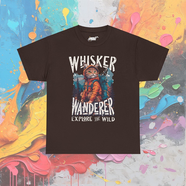 Whisker Wanderer Cat T-Shirt: Adventure Kitty Explore Tee Dark Chocolate