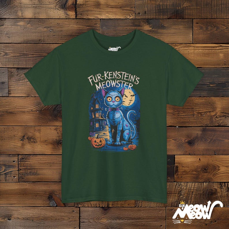 Koszulka unisex Fur-Kenstein's Meowster Halloween Cat, upiorny wzór Frankenstein Cat zdjęcie 7