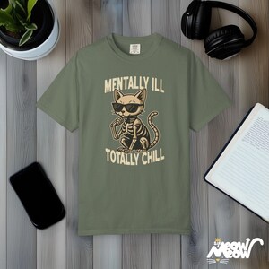Comfort Colors Skeleton Cat Shirt: Funny Mental Health Tee Moss