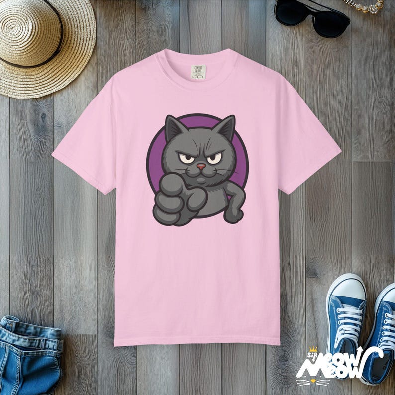 Comfort Colors Angry Cat T-Shirt: Grumpy Humor Graphic Tee Blossom