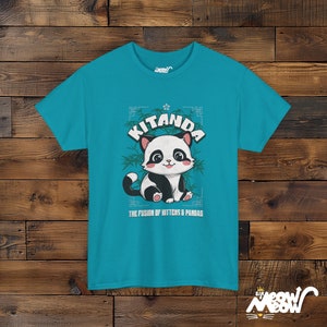 Kitanda T-Shirt: Kitten Panda Fusion Unisex Tee Tropical Blue