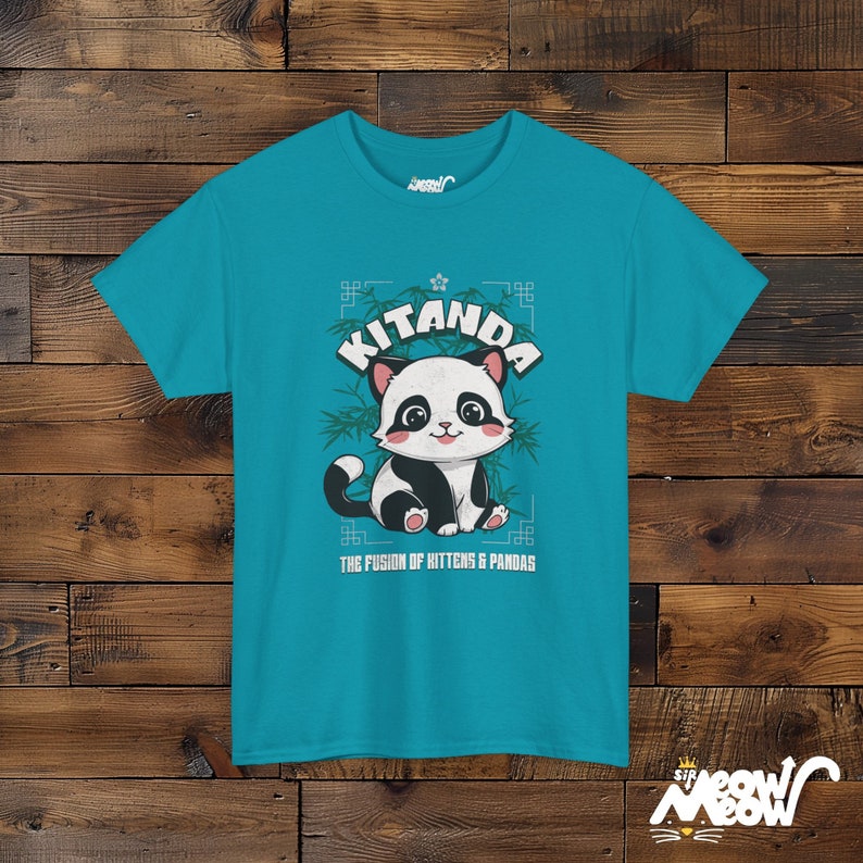 Kitanda T-Shirt: Kitten Panda Fusion Unisex Tee Tropical Blue