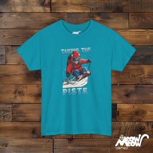 Lustiges Ski Katzen T-Shirt: Apres Ski Geschenk für Skifahrer Tropical Blue
