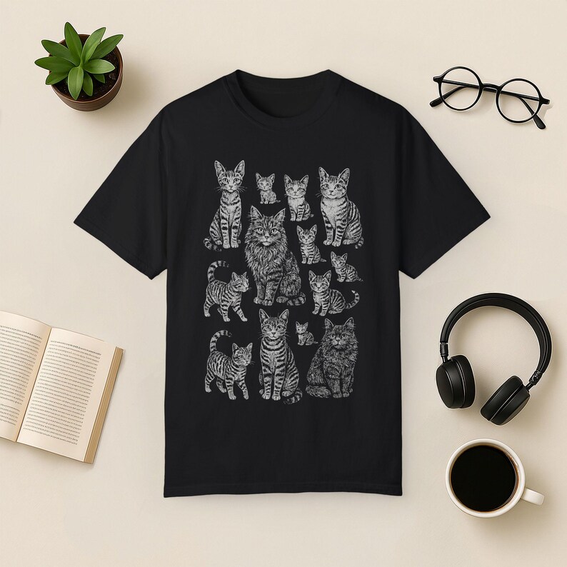 Comfort Colors Vintage Tabby Cat Shirt: Cat Lover Gift Black