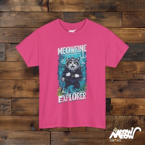 Meowrine Explorer T-Shirt: Funny Scuba Diving Cat Graphic Tee Heliconia