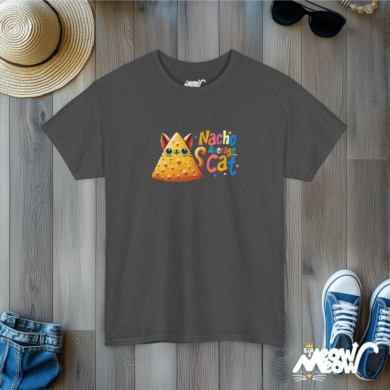 Nacho Average Cat T-Shirt | Funny Cat Pun Tee | Quirky Taco Lover Gift Dark Heather