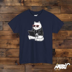 Programmer Cat Unisex T-Shirt: Coding Software Engineer Gift Navy