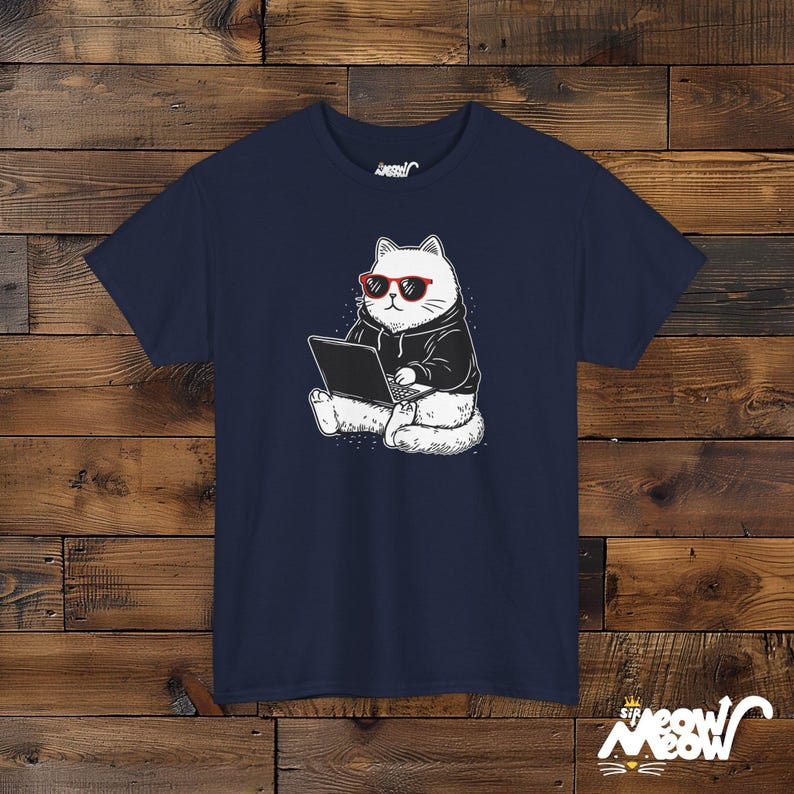 Programmer Cat Unisex T-Shirt: Coding Software Engineer Gift Navy