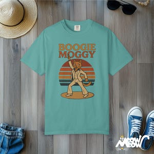 Boogie Moggy Disco Cat T-Shirt: Retro 70s Comfort Colors Tee Seafoam