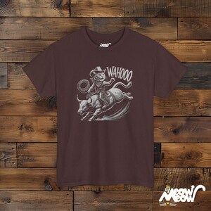 Cowboy Cat T-Shirt: Funny Rodeo Graphic Tee, Western Gift Russet