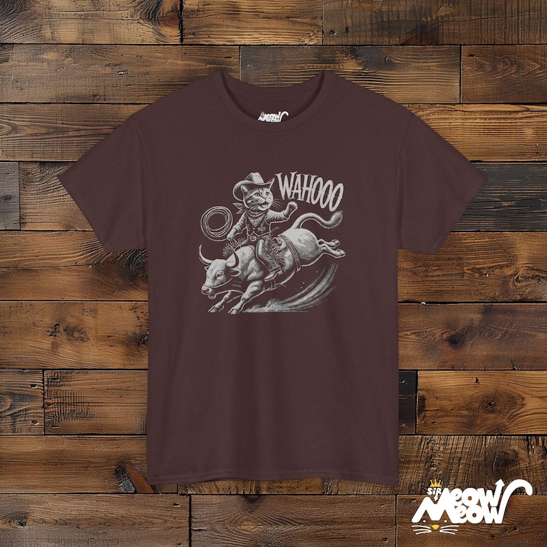 Cowboy Cat T-Shirt: Funny Rodeo Graphic Tee, Western Gift Russet