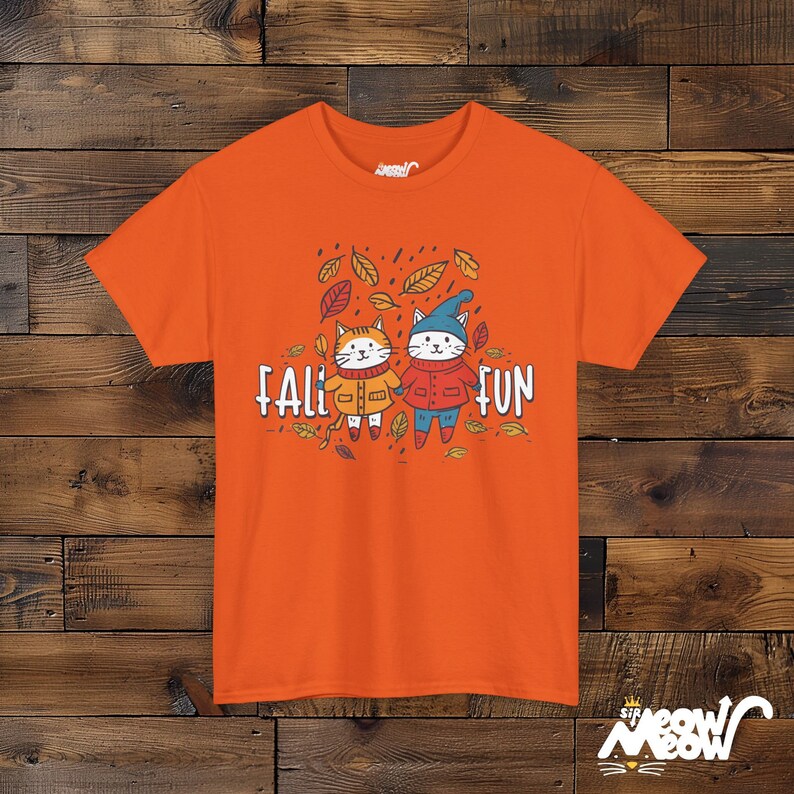 Katzen Herbst T-Shirt, Herbst Unisex T-Shirt Orange