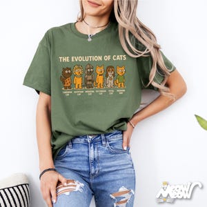 Evolution of Cats T-Shirt: Funny History Timeline Graphic Tee Military Green