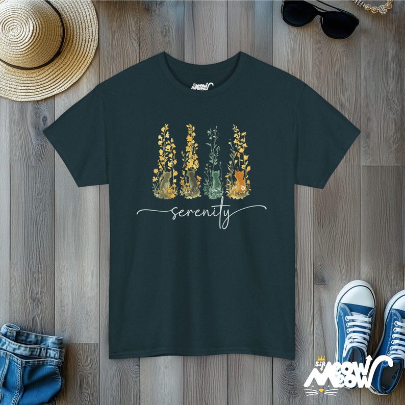 Serenity Cats T-Shirt: Nature-Inspired Feline Graphic Tee image 8