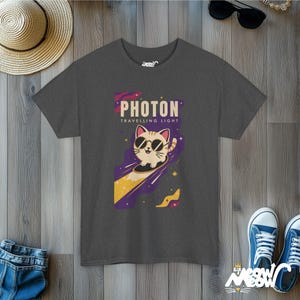 Space Cat T-Shirt, Fun Galaxy Kitty Tee Dark Heather