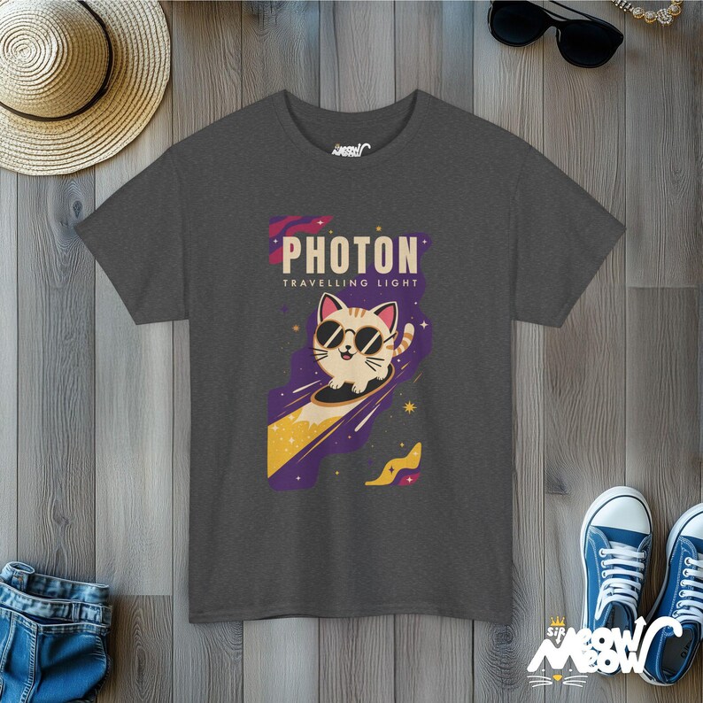 Space Cat T-Shirt, Fun Galaxy Kitty Tee Dark Heather