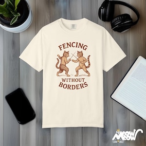 Comfort Colors Fencing Cat Shirt: Funny Vintage Fencer Tee Ivory
