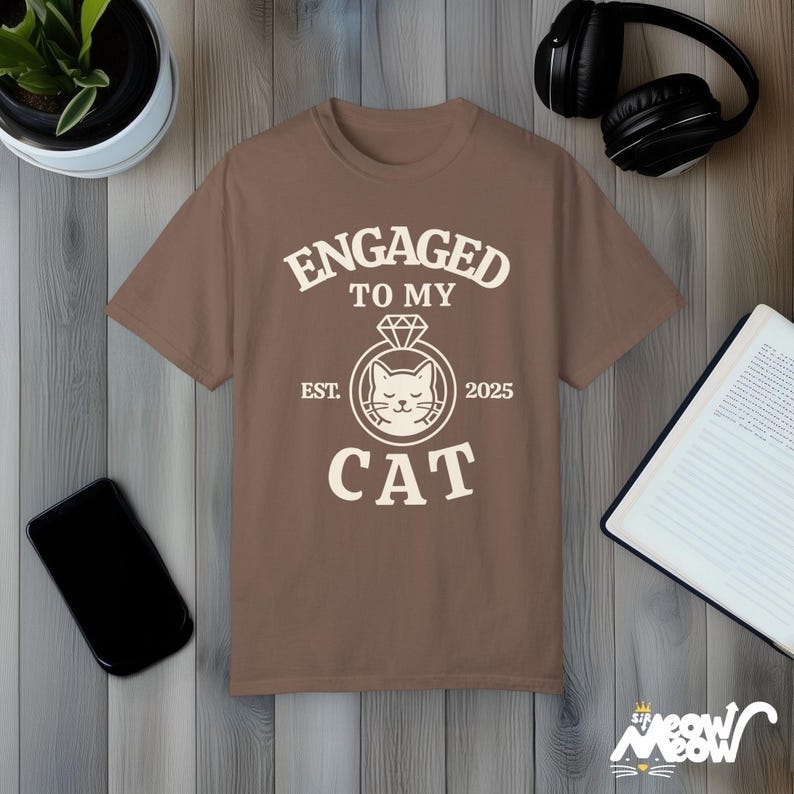 Engaged to My Cat T-Shirt: Funny Comfort Colors Cat Lover Tee Espresso
