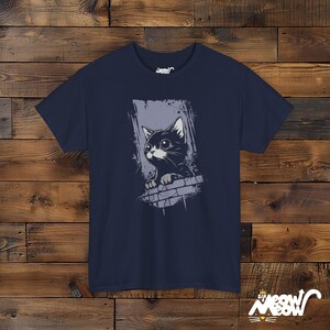 ブラックキャットグランジTシャツ：アニメゴススタイル、ユニセックスフィット Navy