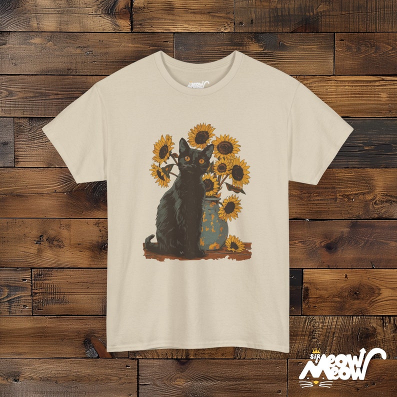 Van Gogh Sunflowers Black Cat T-Shirt | Famous Painting Unisex Shirt | Gift for Art Lovers Sand