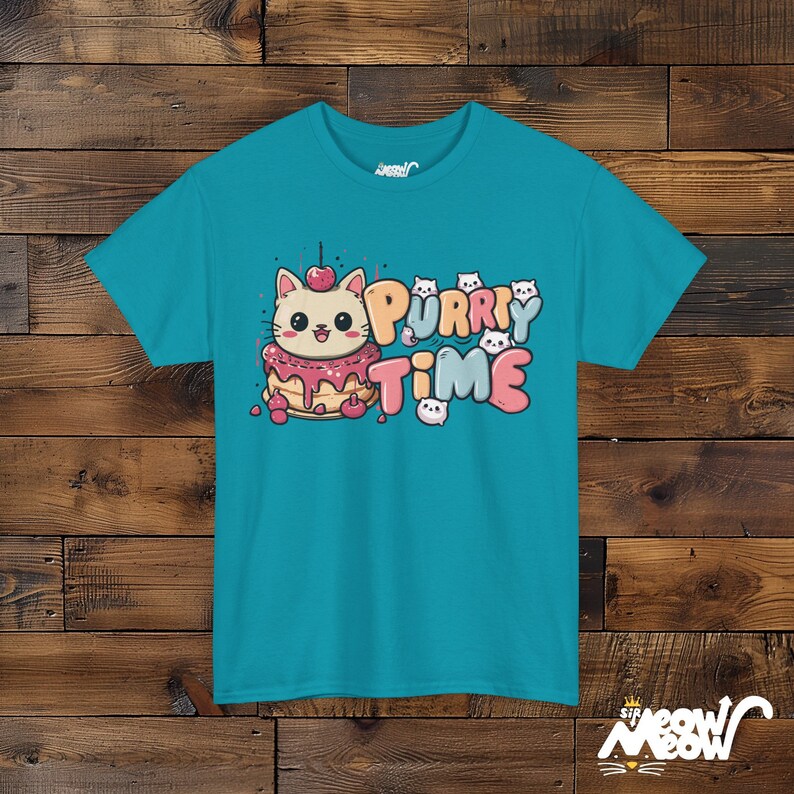 Purrty Time Katzen Shirt - Geschenk für Katzenliebhaber Tropical Blue