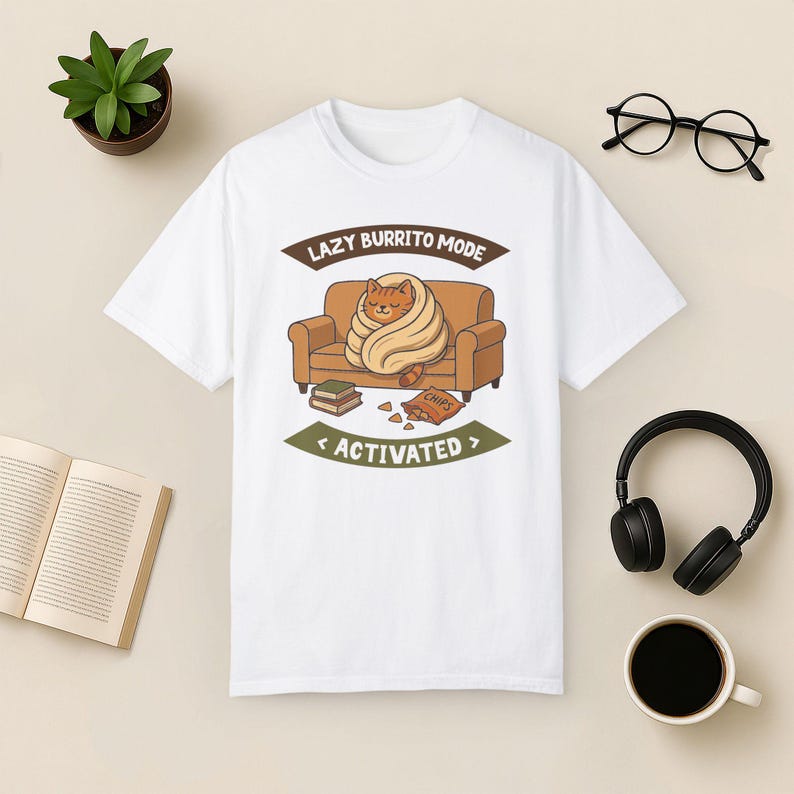 T-shirt Lazy Cat Burrito Comfort Colors - Cadeau amusant pour les amoureux des chats White