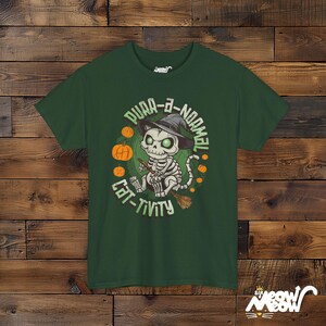 Purr-A-Normal Cat-Tivity Skeleton Cat Halloween Unisex Shirt, Fun Witchy Cat Design Forest Green