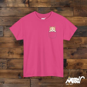 Pocket Cat T-Shirt, Kitten Peekaboo Tee, Cat Lover Gift Heliconia