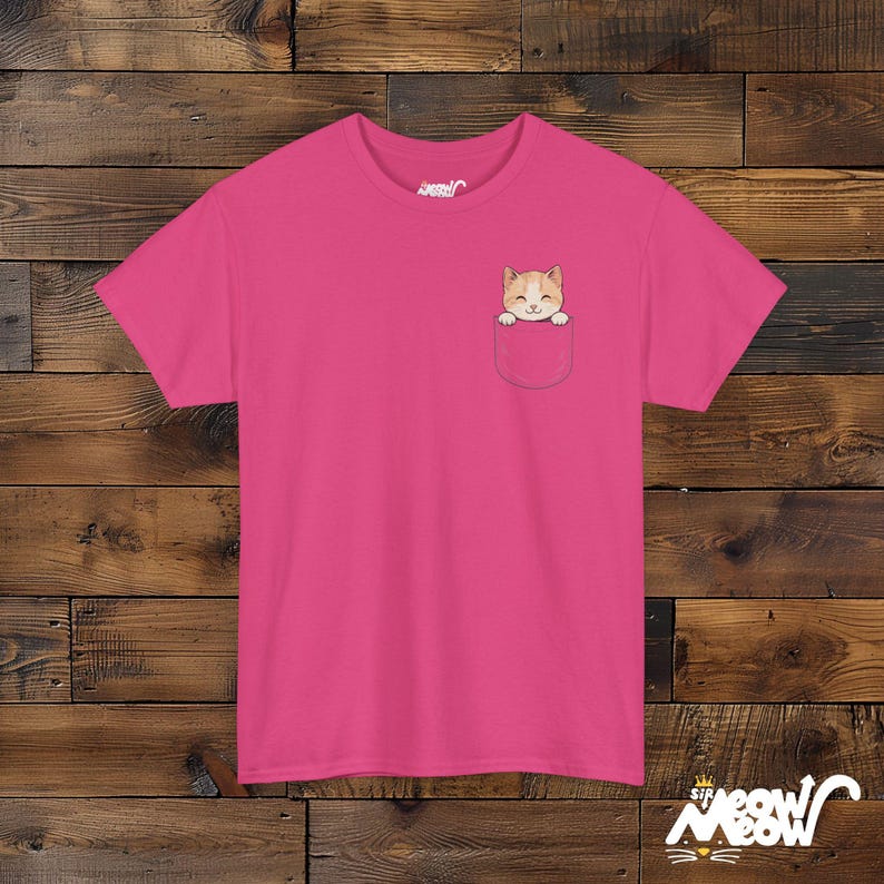 Pocket Cat T-Shirt, Kitten Peekaboo Tee, Cat Lover Gift Heliconia
