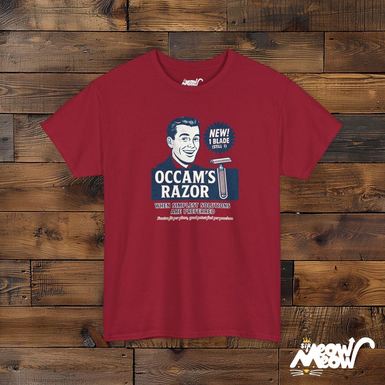 Occams Rasiermesser T-Shirt Unisex, Philosophie Shirt, Wissenschaft Humor Tee, Logik Shirt, Lehrer Geschenk Cardinal Red