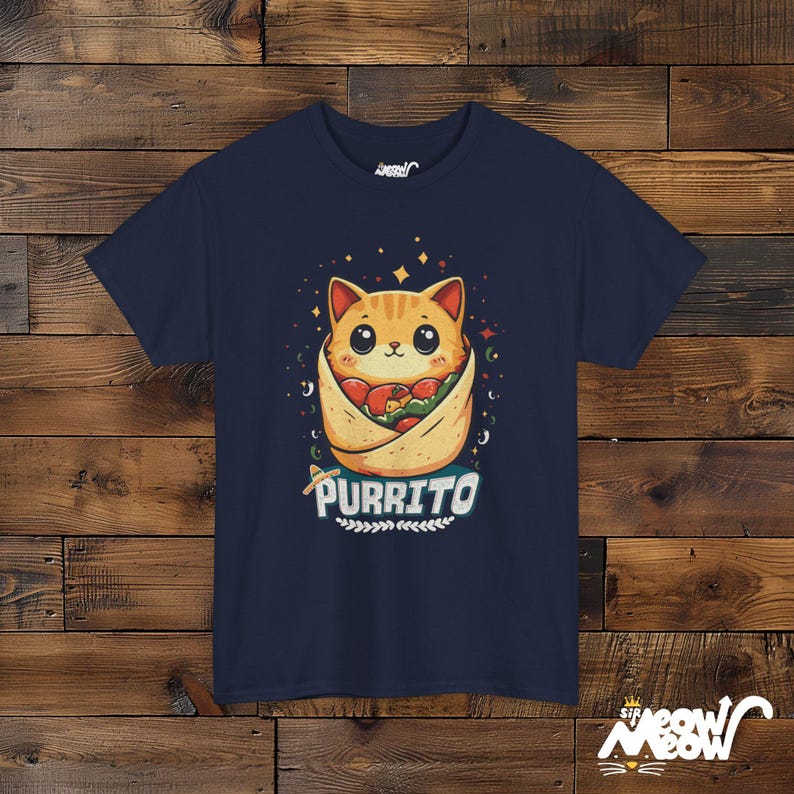 Purrito Cat T-Shirt: Funny Burrito Kitten Graphic Tee Navy