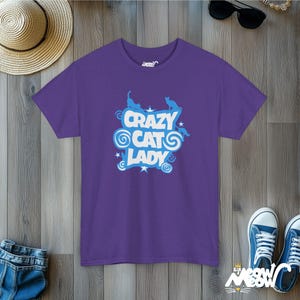 Crazy Cat Lady T-Shirt: Playful Kitty Silhouette, Cat Mom Gift Lilac