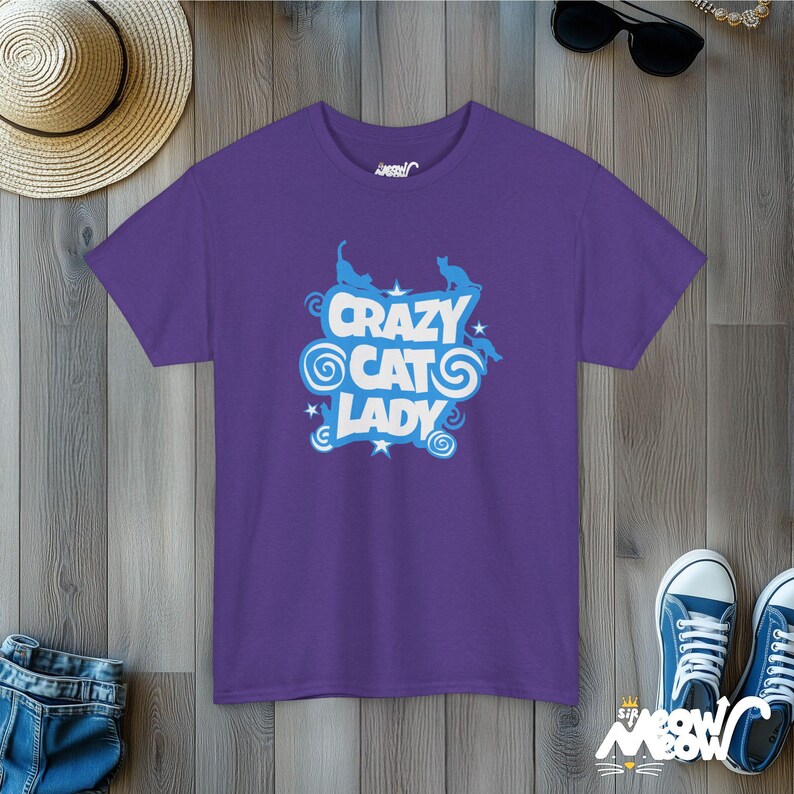 Crazy Cat Lady T-Shirt: Playful Kitty Silhouette, Cat Mom Gift Lilac