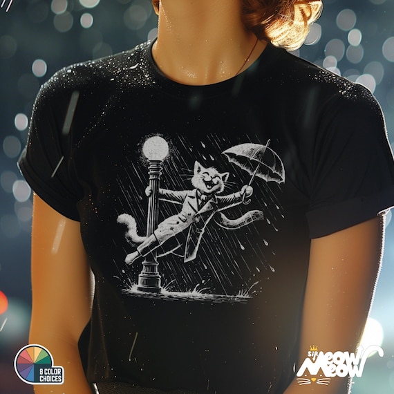 Rain-Singing Cat T-Shirt: Vintage Musical Cat Lover Gift