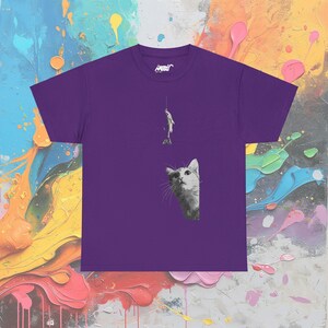 Curious Cat Fishing T-Shirt: Minimalist Cat Lover Unisex Tee Purple