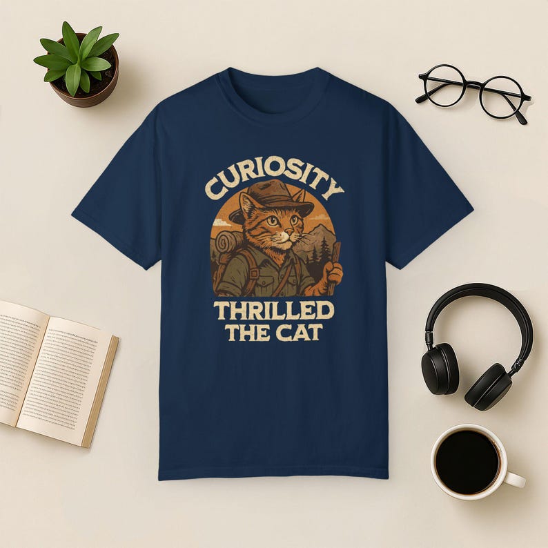Adventure Cat Hiking Shirt: Funny Nature Tee, Comfort Colors True Navy