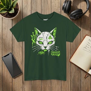 ロボット猫Tシャツ、サイバーパンクグラフィティメカグラフィックTシャツ、ストリートウェア猫好きシャツ 画像 5
