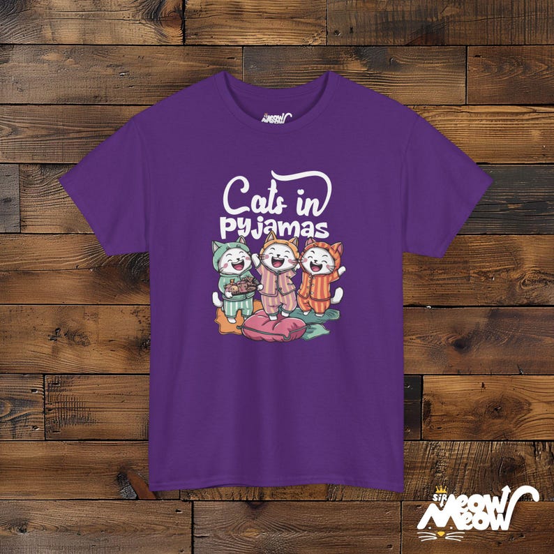 Cats in Pyjamas - Adorable Sleepover Design Unisex T-shirt Purple
