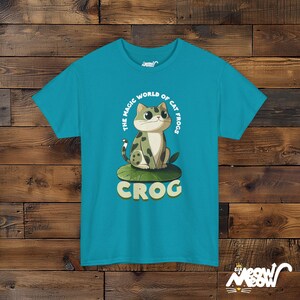 Crog Cat Frog T-Shirt - Funny Animal Lover Gift - Quirky Amphibian Cat Design Tropical Blue