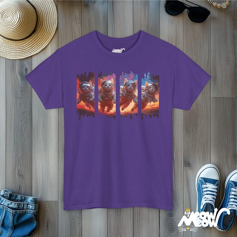 Astronaut Cats T-Shirt: Space Galaxy Kitten Tee Lilac