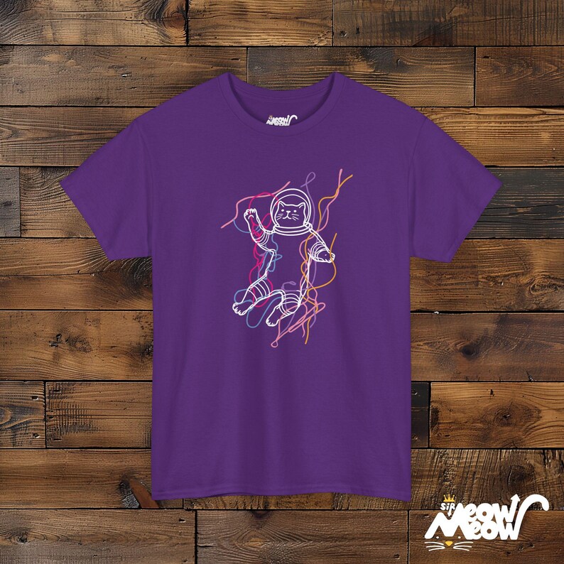 Astronaut Cat T-Shirt Unisex, Space Cat Shirt, String Theory Tee, Neon Line Art Graphic image 9