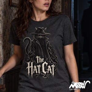 The Hat Cat Gothic T-Shirt, Spooky Halloween Cat Lover Tee image 1