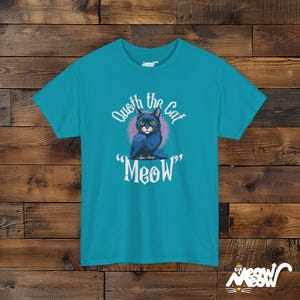 Quoth the Cat "Meow" - Gothic Raven Poe-Inspired Cat Design Unisex T-shirt Tropical Blue