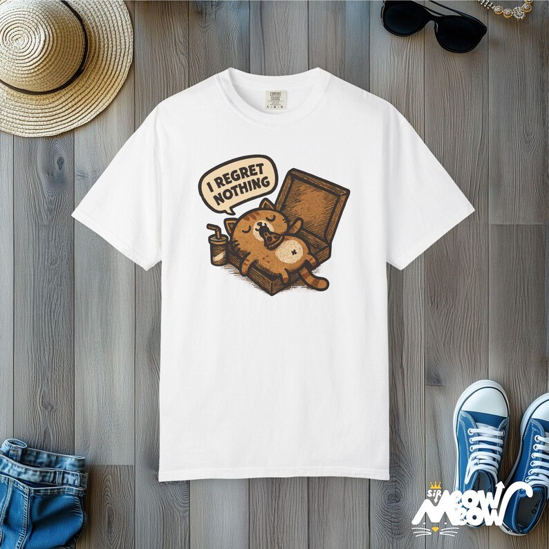 Lustiges Pizza Katzen-T-Shirt: Komfortfarben Unisex-T-Shirt, Sir Meow Miau-Grafik White
