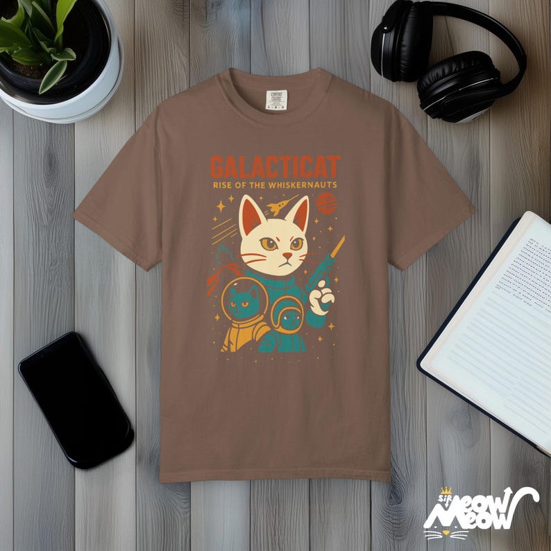 Comfort Colors Galacticat T-Shirt: Funny Sci-Fi Astronaut Cat Tee Espresso