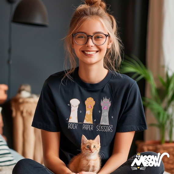 Playful Cat Paw Rock Paper Scissors T-Shirt - Pet Lover Gift