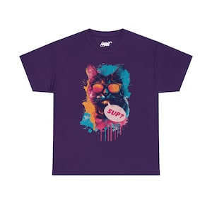 Graffiti Paint Drip Cat T-Shirt, Streetwear Style Purple