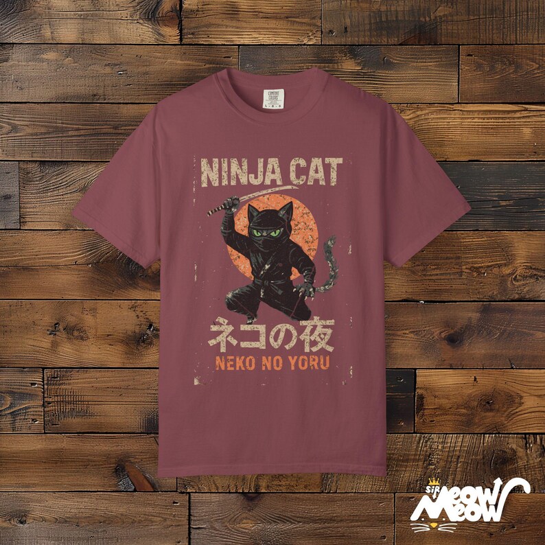 Comfort Colors Ninja Cat T-Shirt: Japanese Samurai Design Vineyard