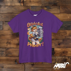 Oktoberfest Cat Girl T-Shirt: Bavarian Beer Prost! Tee Purple